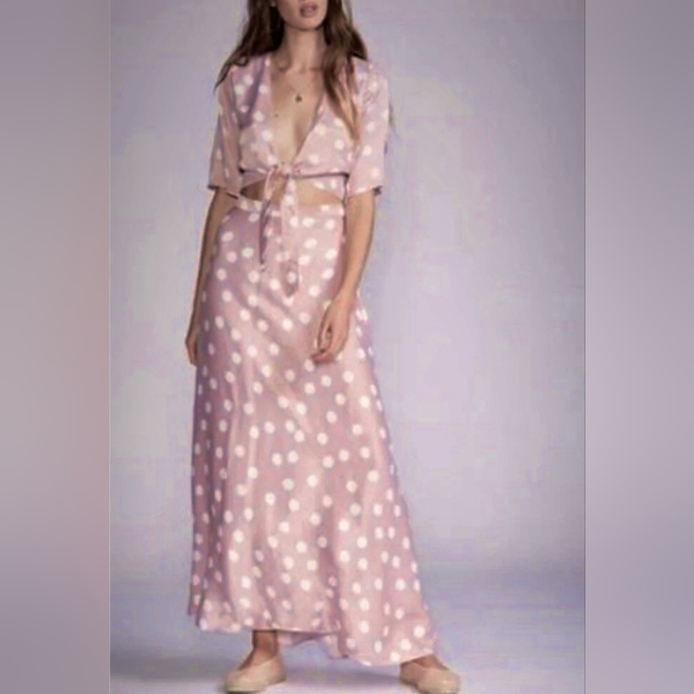 Free People Backstage Polka Dot Set Cropped Top and Maxi Skirt
